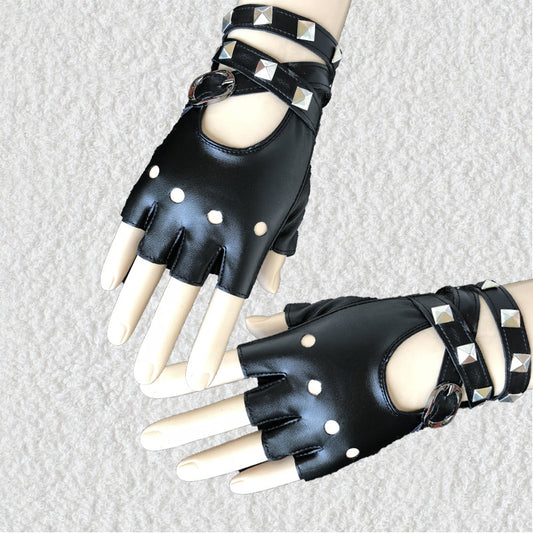 Women Punk Rock Half Finger Gothic Gloves ladies