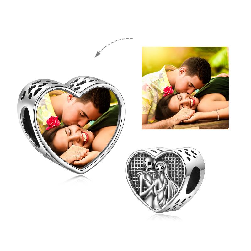 Nightmare Before Christmas Charm Bracelets Gifts Sterling Silver Jack Skellington and Sally Photo Charms Necklace Skull Jewelry