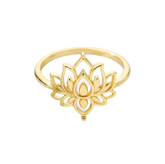 Women's Stainless Steel Rings Vintage Golden Lotus Rings Women’s Moon Sun Opal Rings Wedding Couple Rings