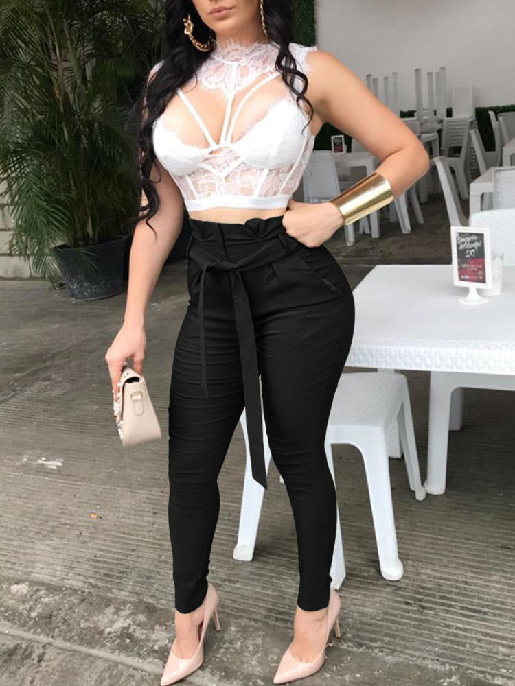 Pantalones casuales con cordones y cintura informal para mujer