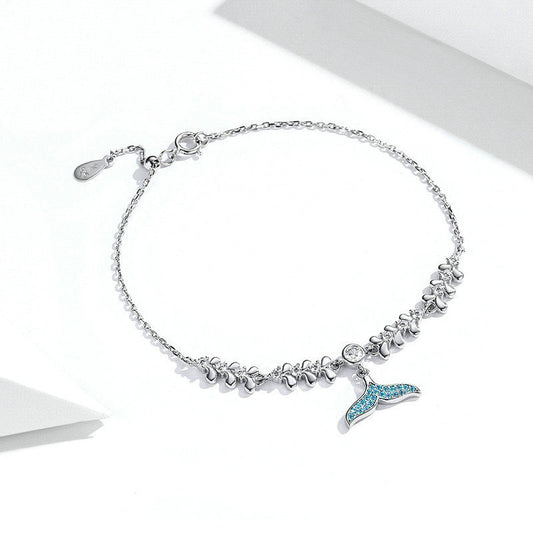 bamoer Blue Mermaid Fish Tail Bracelets for Women 925 Sterling Silver Wave Pattern Chain Bracelet Fashion Jewelry Bijoux SCB154