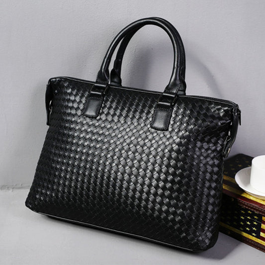 Men's Bag Leather Large Briefcase Hand Woven Luxury Handbags Business Tote Bags For Men High Quality Laptop Handbags