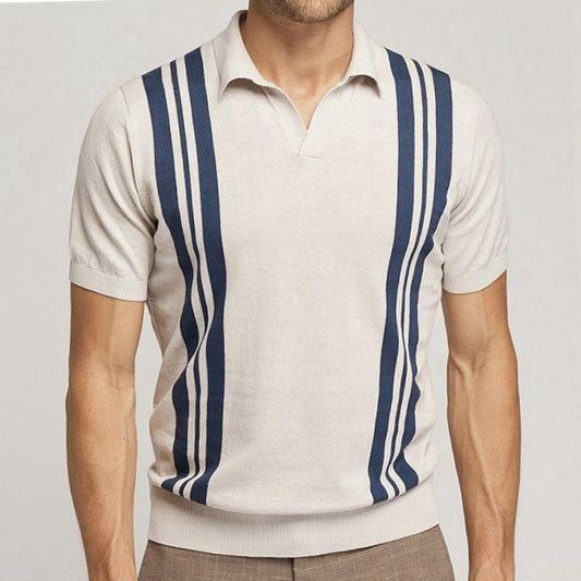 New Men's Summer Stripes Short-sleeved Sweater Slim Lapel Casual Polo Shirt For Men SY0095
