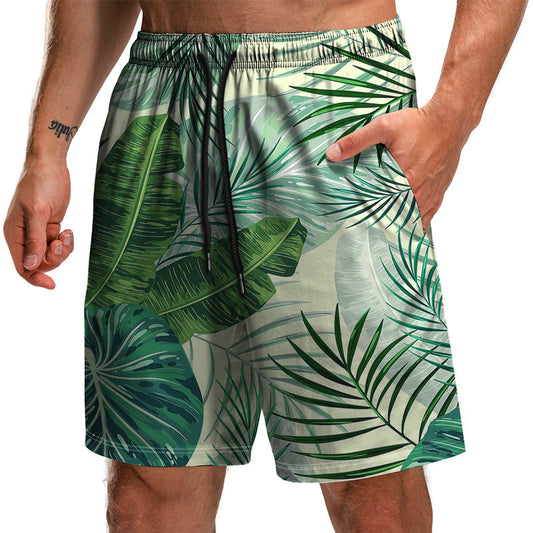Summer New Leaf Series 3D Printed Shorts Loose Beach Pants Fashion Casual Shorts Men