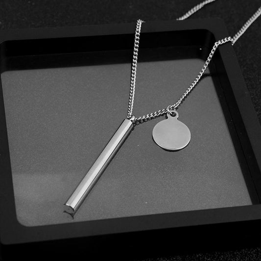 Long Post Round Piece Necklace Sweater Chain Stainless Steel Long Necklace For Men And Women
