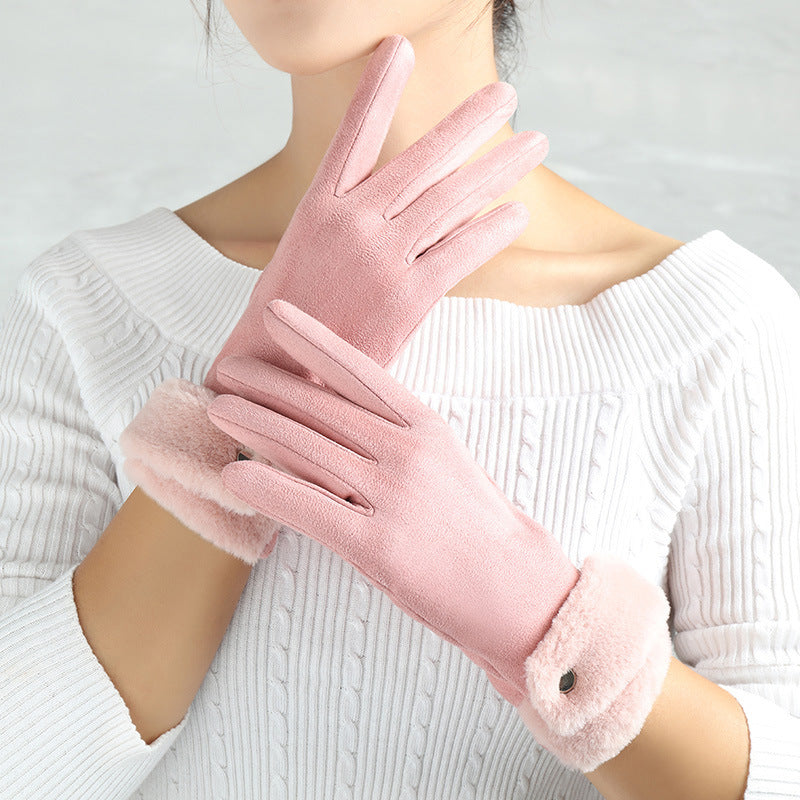 Suede Glove Warm Finger Gloves for women