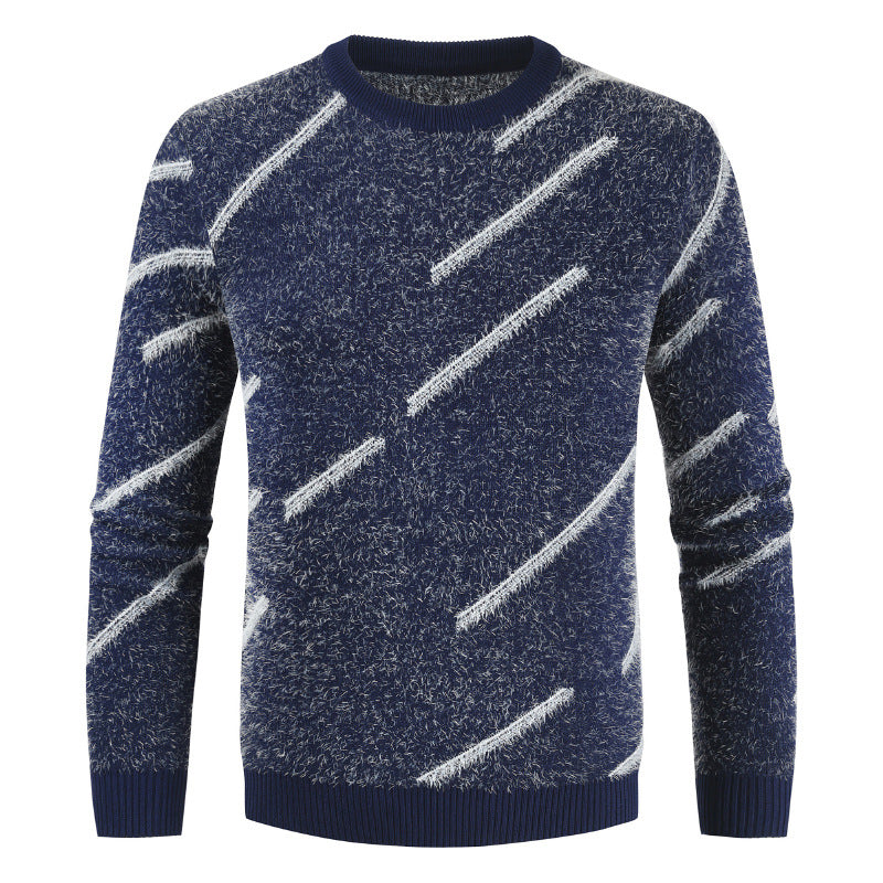 Nuevo suéter de mohair delgado con cuello redondo para hombre