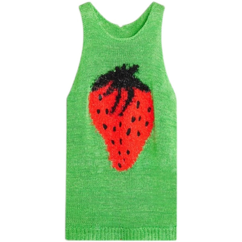 Vestido sin mangas con estampado de fresas a la moda para mujer