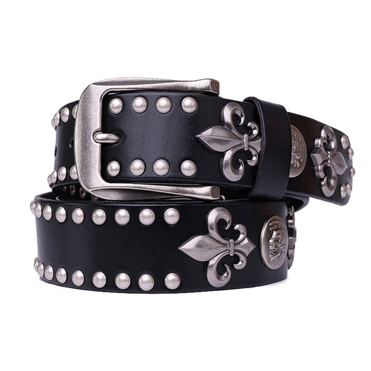 Studded Leather Men's First Layer Cowhide All-match