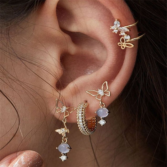 Diamond Butterfly Opal Earrings Without Piercing