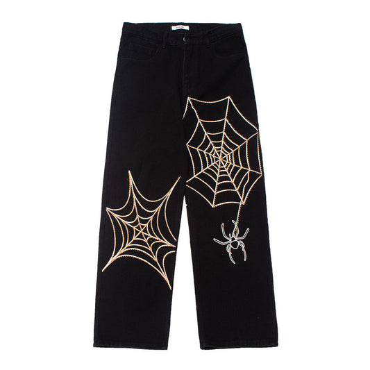 Dark Wind Spider Web Embroidery Jeans Men