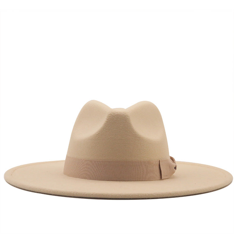 Sombrero de copa de jazz Otoño e invierno Nuevos sombreros de lana para hombres y mujeres Sombrero de ala grande de fieltro simple