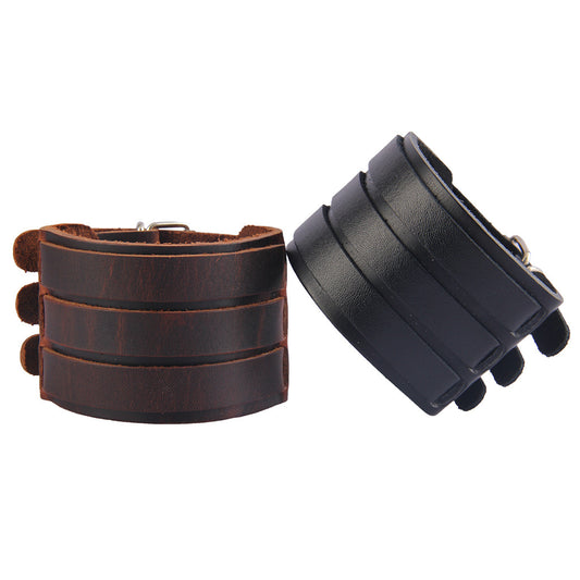 Retro Simple Three-buckle Alloy Leather Bracelet Men