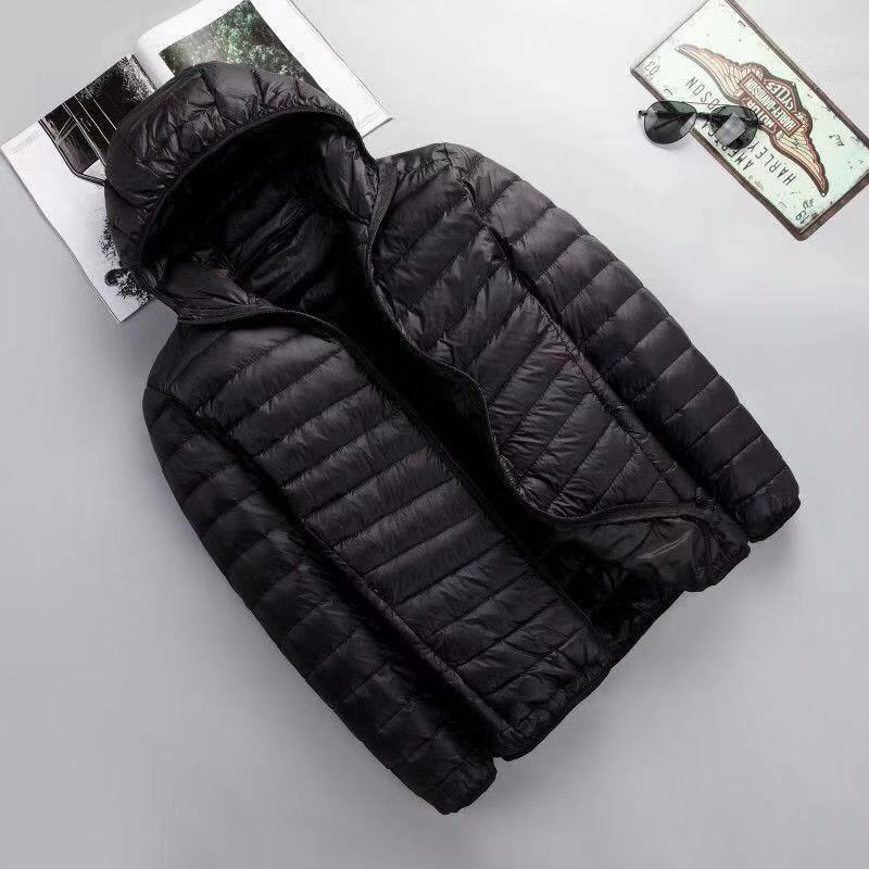 Chaqueta de plumón ligera con capucha para hombre, corta