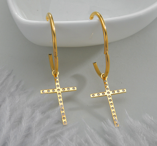 European And American Creative Personality Diamond Cross Earrings For Men And Women