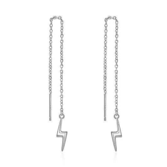 925 Sterling Silver Dangle Lightning Threader Long Chains Earrings for Women Teens