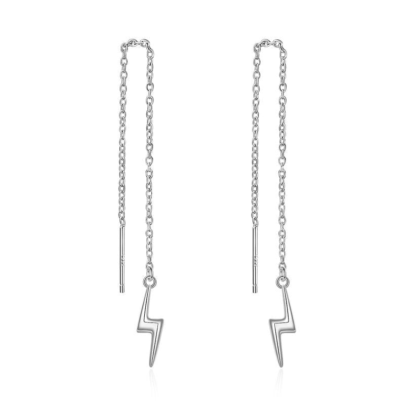 925 Sterling Silver Dangle Lightning Threader Long Chains Earrings for Women Teens