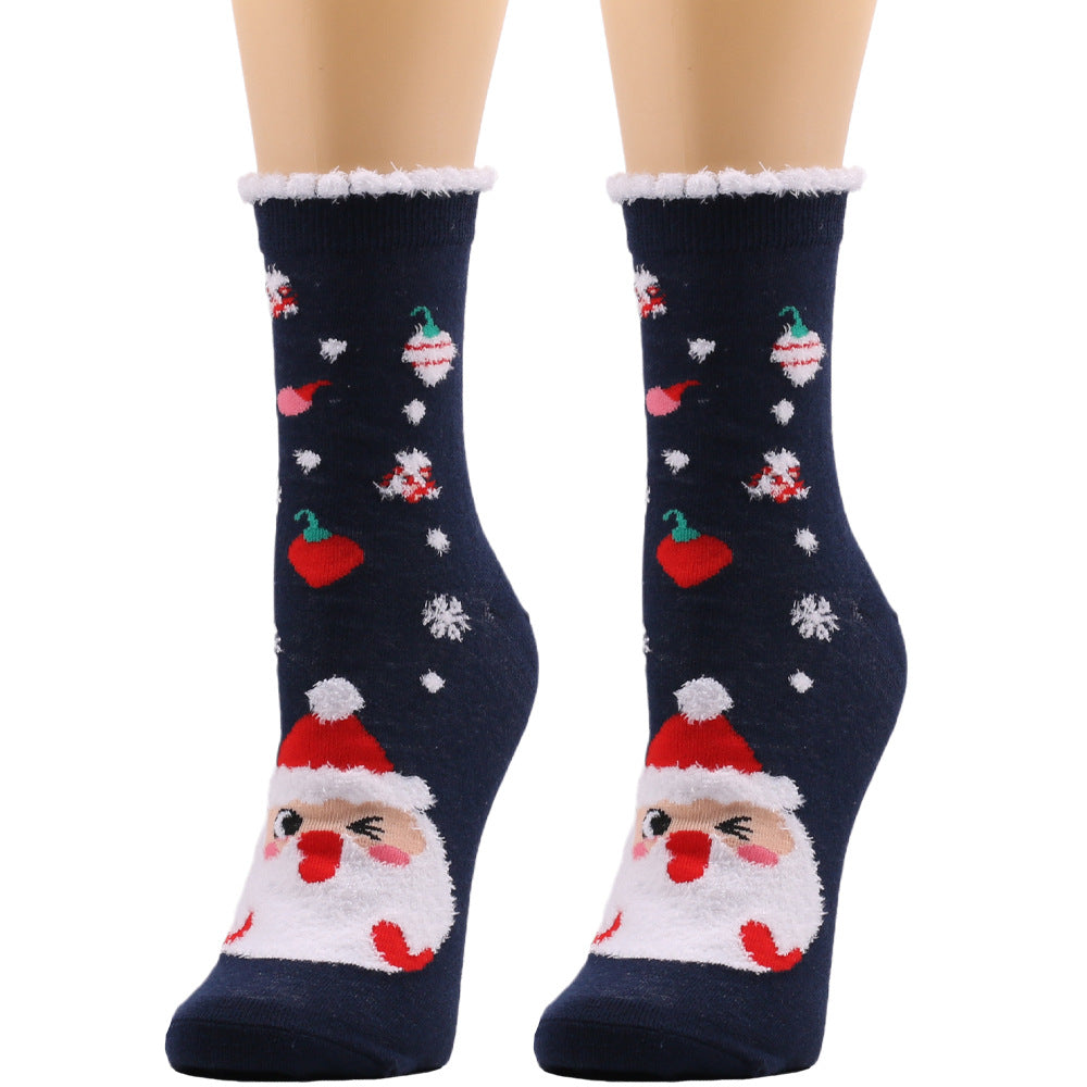 Nuevos calcetines europeos y americanos Calcetines navideños Calcetines de felpa de otoño e invierno para mujer Calcetines navideños Calcetines de mujer Calcetines a media pantorrilla Calcetines navideños transfronterizos