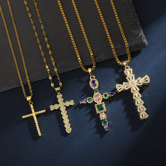 Zircon Cross Necklace For Men And Women