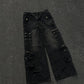 Retro Tattered Jeans Big Pocket Jeans Loose-fitting Wide-leg Trousers