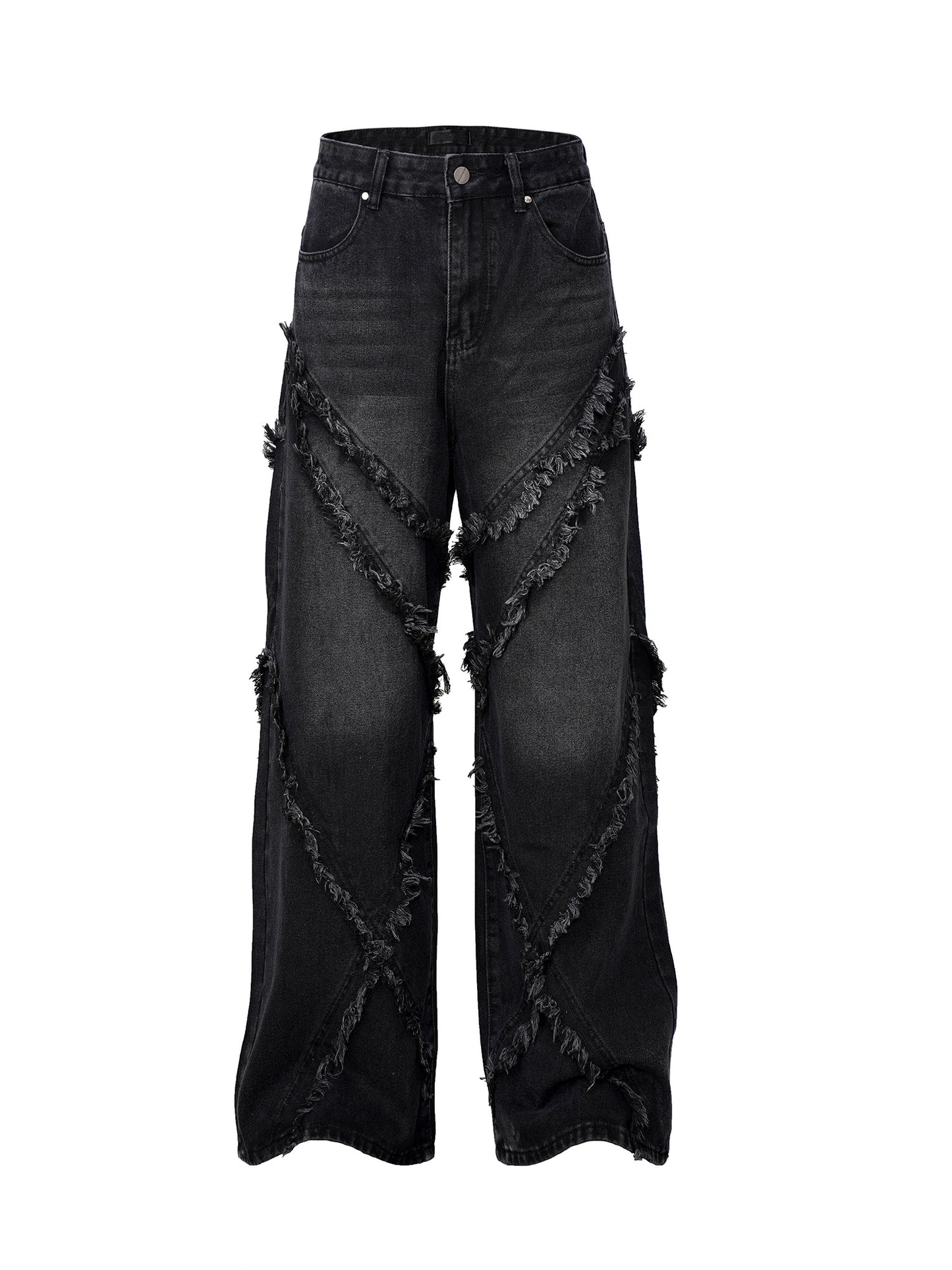 Burrs Tassels Patchwork Design Wide Leg Jeans