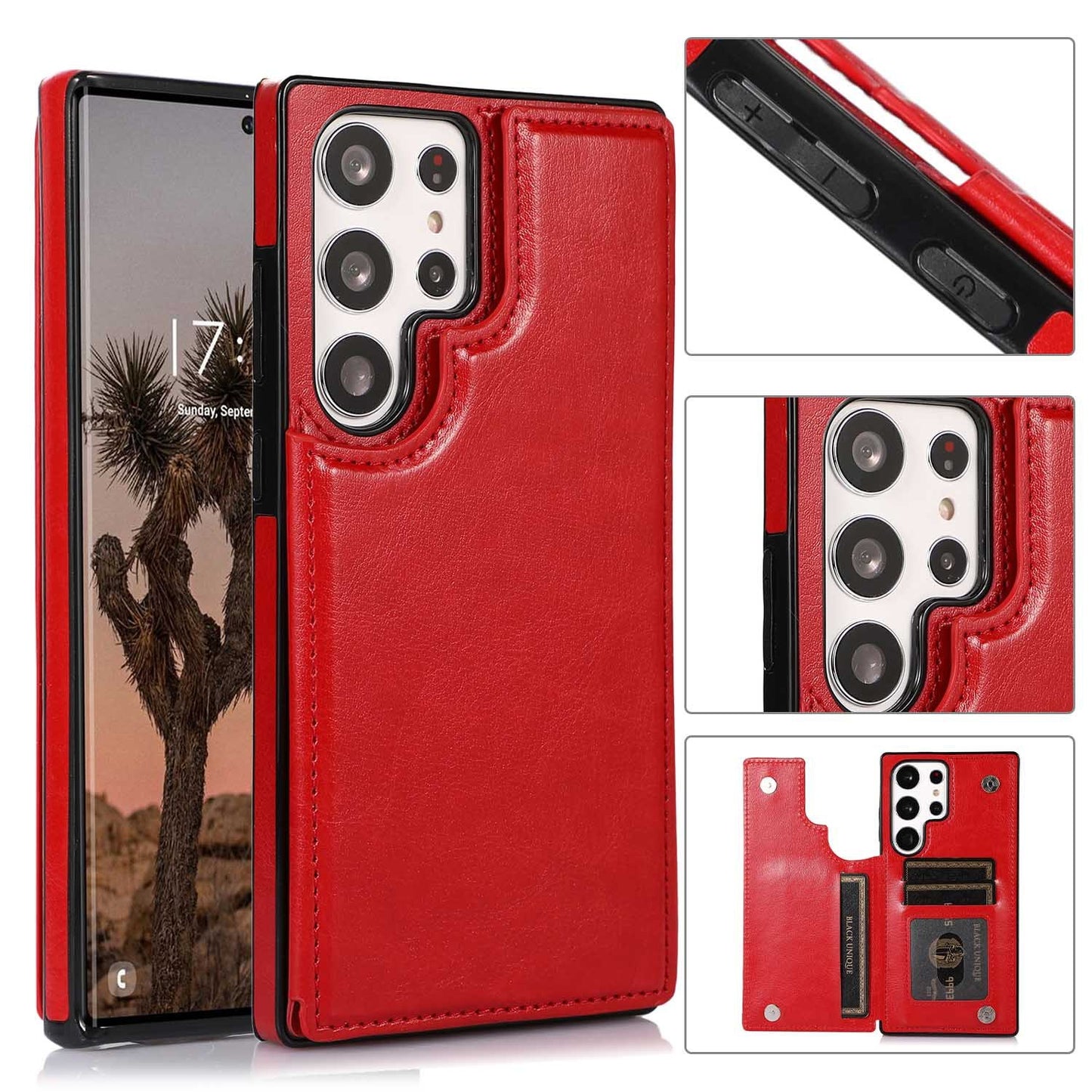 Solid Color Double Buckle Crazy Horse Pattern Leather Phone Case