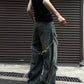 Burrs Tassels Patchwork Design Wide Leg Jeans