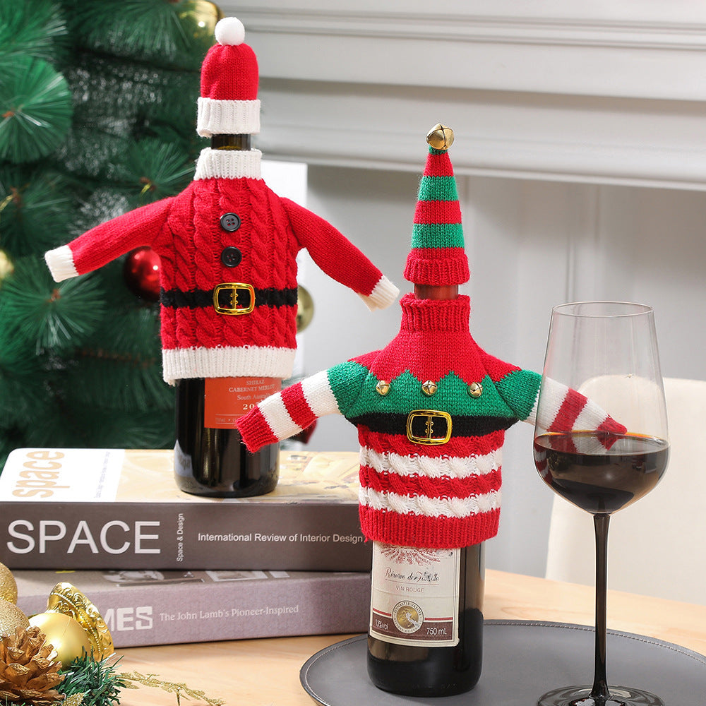 Christmas Holiday Decoration Knitted Clothes Wine Bottle Home Xmas New Year Dinner Table Decoration