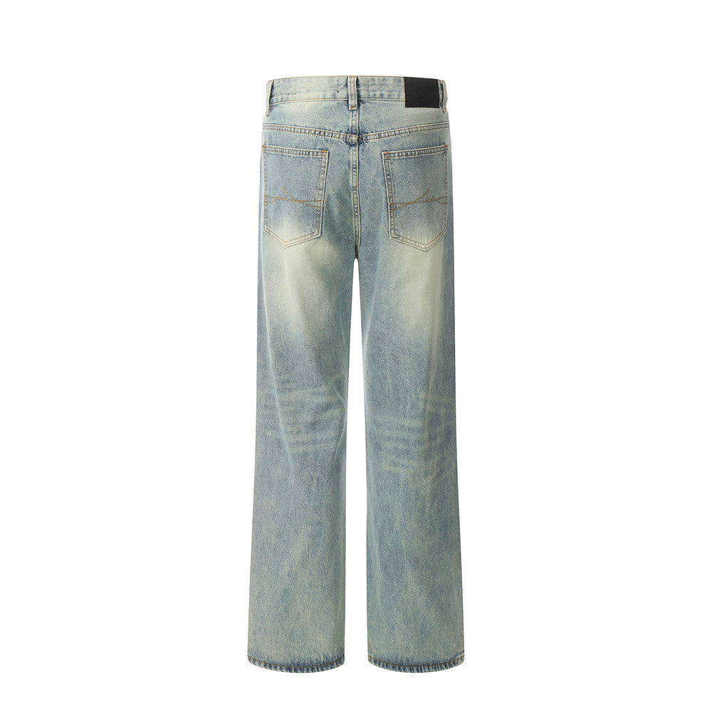 Retro Straight Jeans Men's Punk Distressed