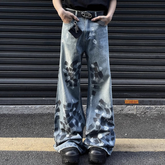 Slightly Flared Wide Leg Jeans Men's Loose Trousers