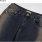 Men's Loose Double Zipper Yellow Mud Color Slightly Flared Jeans