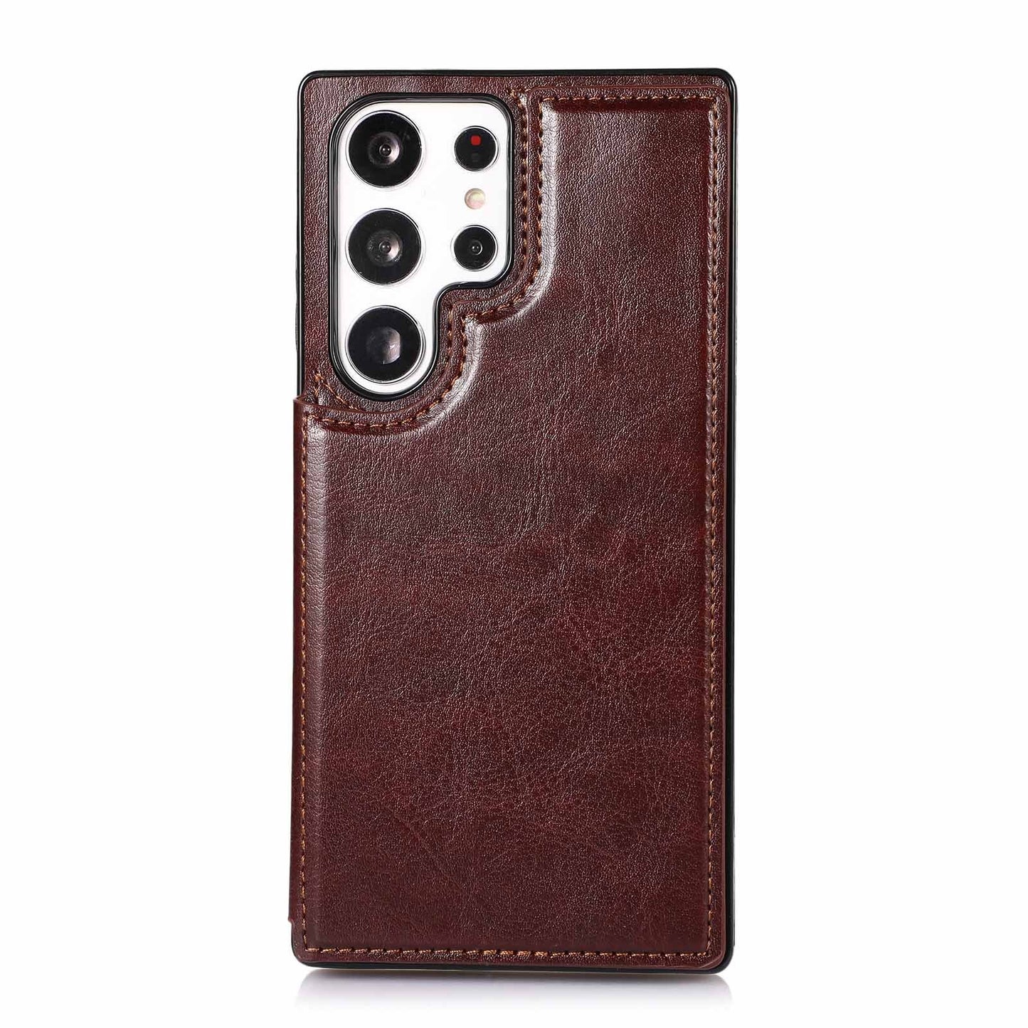 Solid Color Double Buckle Crazy Horse Pattern Leather Phone Case