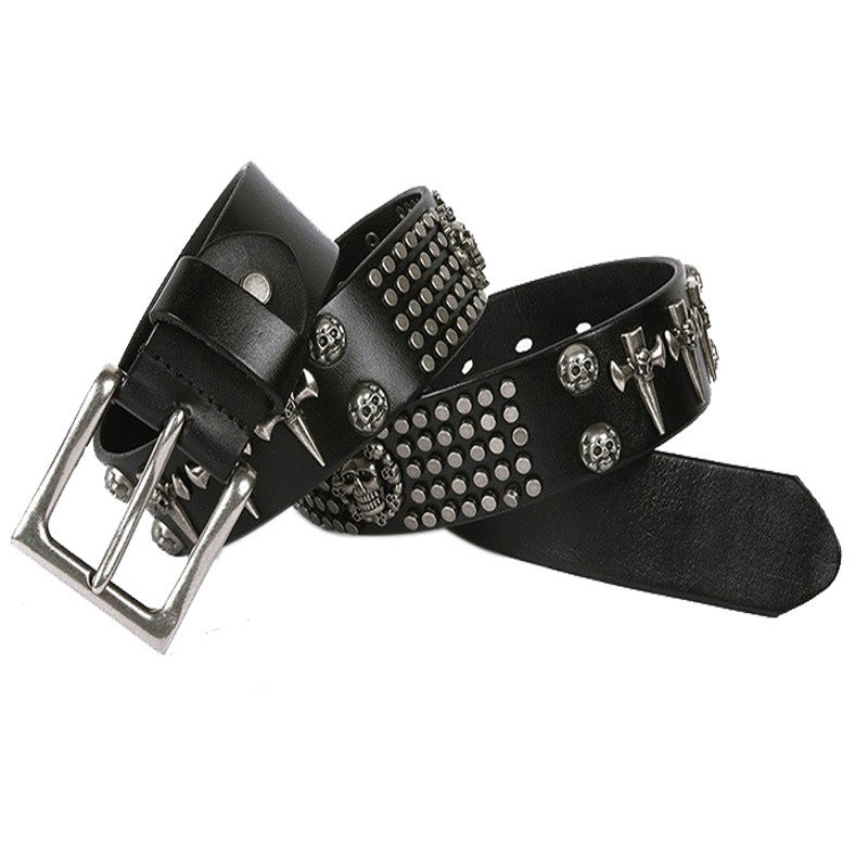 Punk First Layer Cowhide Men's DJ Belt Skull All-Match Belt