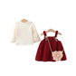 Girls Long Sleeve Bowknot Corduroy Suspender Outfit