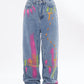 American Style Retro Street Hip Hop Graffiti Printing Loose Jeans For Men And Women