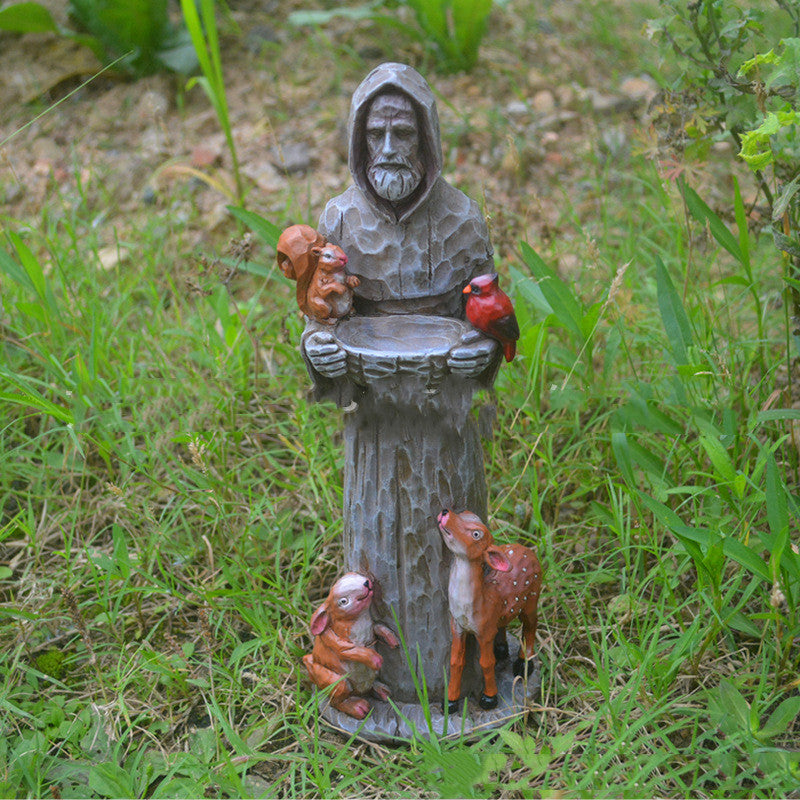 St. Francis St. Francis And Animal Friends Resin Crafts Outdoor Garden Statue Bird Feeder