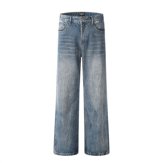 Washed Wide-leg Jeans Men's Loose