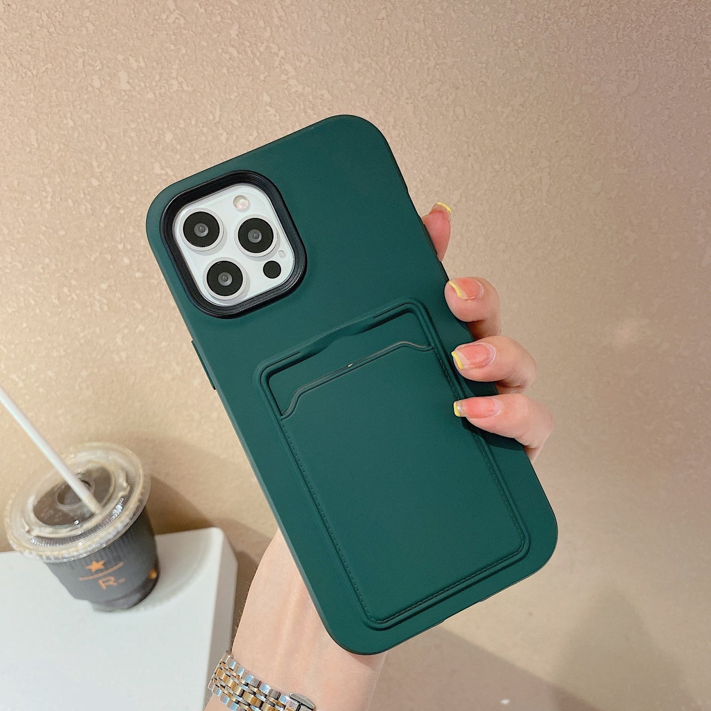 Compatible with Apple , Two-color Card Case Liquid Skin Feel Case