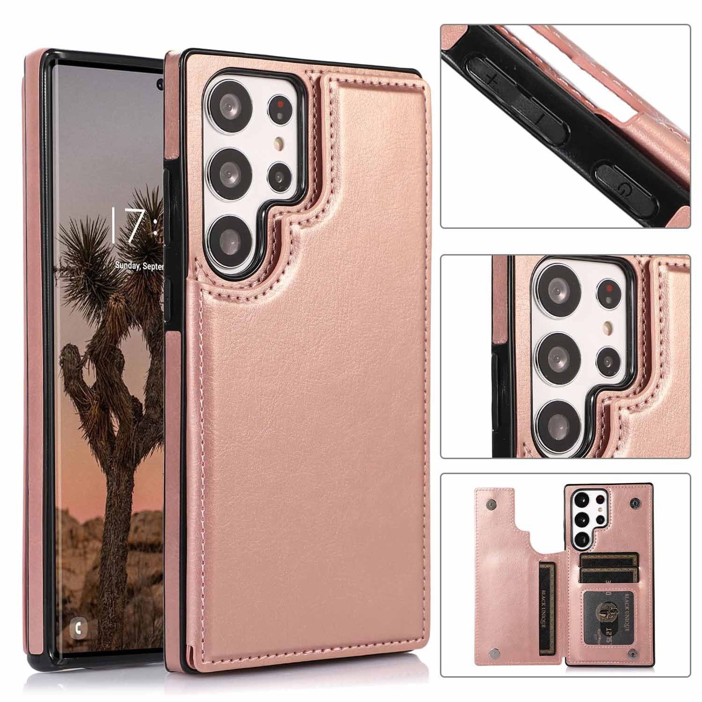 Solid Color Double Buckle Crazy Horse Pattern Leather Phone Case