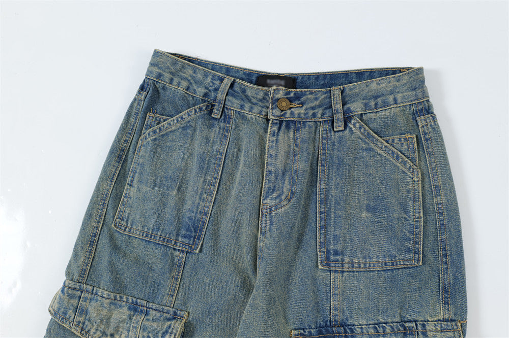 Gradient Tie-dye Denim Cargo Pants Trousers Men's Clothing