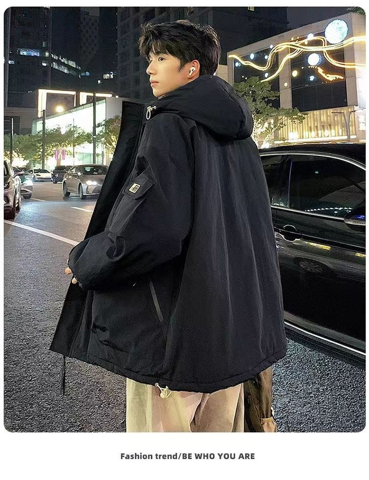 Plus Size Cotton Coat Men's Winter New Hooded Padded Cotton Coat Korean Style