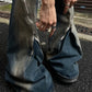 Men's Loose Double Zipper Yellow Mud Color Slightly Flared Jeans