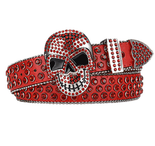 Rhinestone Inset Needle Buckle Skull Belt