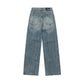Washed And Worn Worn Denim Trousers Men's Pleated