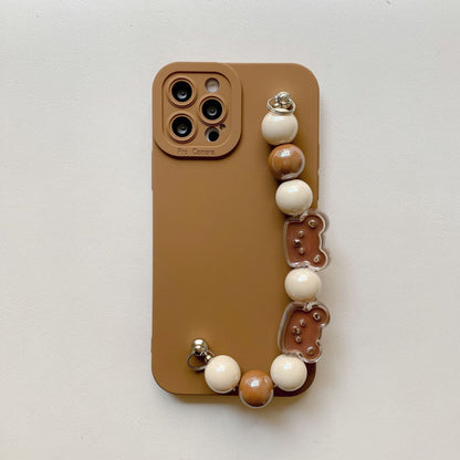 Ins Khaki Bear Bead Bracelet Soft Phone Case