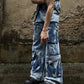 Retro Multi-pocket Tie-dye Cargo Jeans Loose Straight Trousers