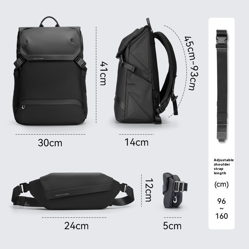 Men's Business Travel Computer Backpack Detachable Letter Backpack Large Capacity