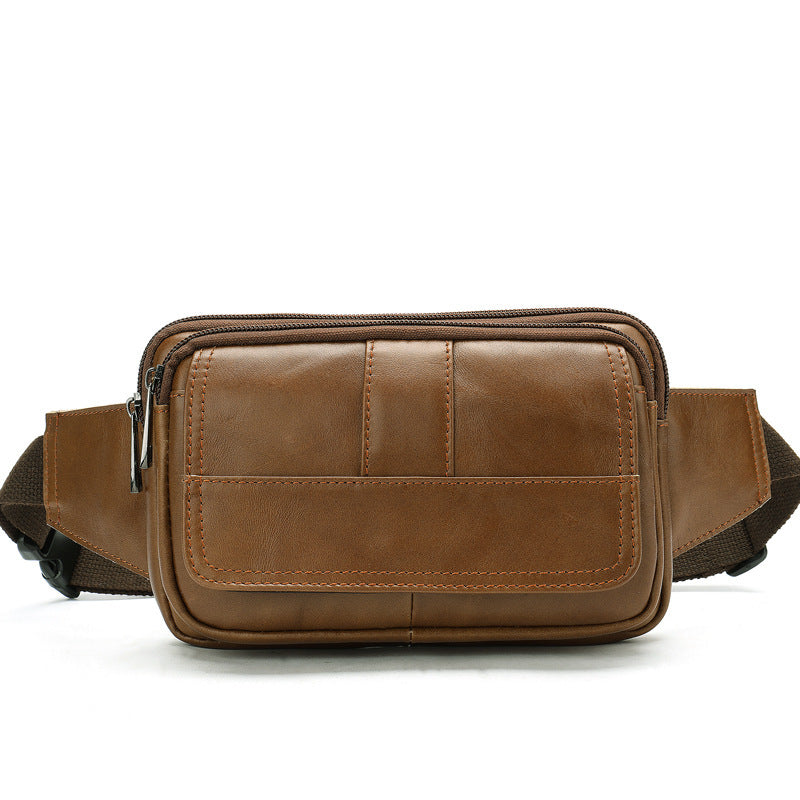 Men's First Layer Cowhide Outdoor One Shoulder Crossbody Waist Bag