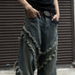 Burrs Tassels Patchwork Design Wide Leg Jeans