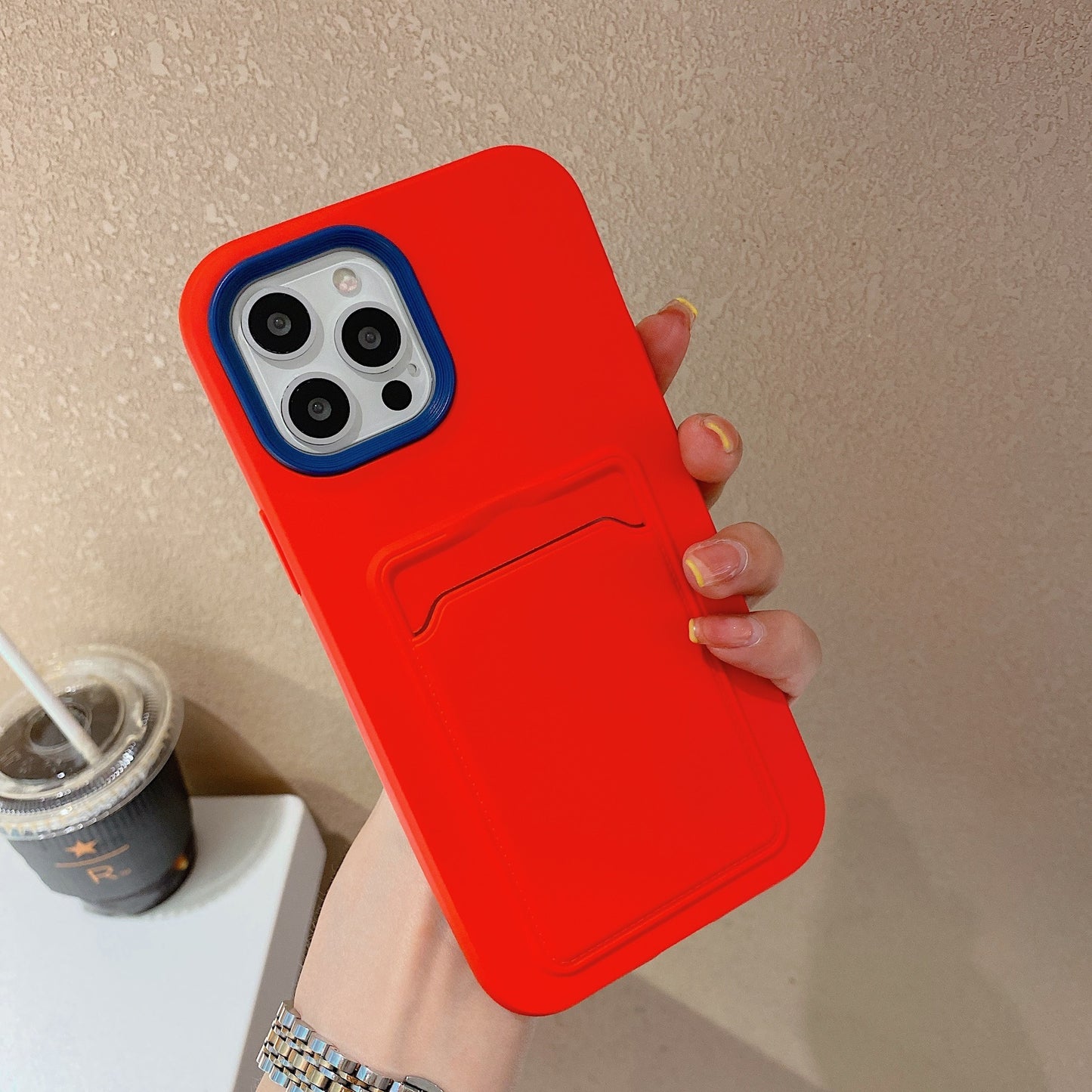 Compatible with Apple , Two-color Card Case Liquid Skin Feel Case